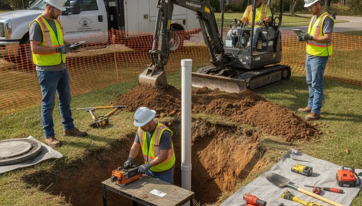 Septic repair technician inspecting a Reno, NV home system for prompt plumbing service
